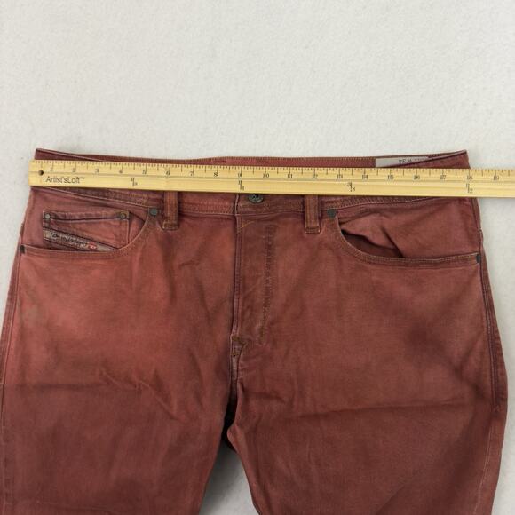 Diesel Safado Jeans Mens 34x32 Red Wash 0J824 Slim Straight Button Fly USA Made - Picture 5 of 14